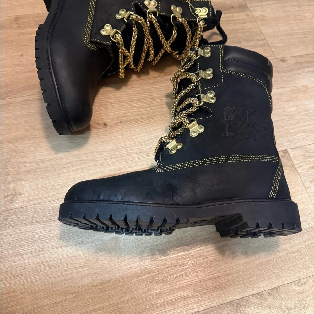 Timberland Planet Brooklyn PRO CUSTOM MADE Black and Plated Gold Chain Boots - Picture 7 of 16